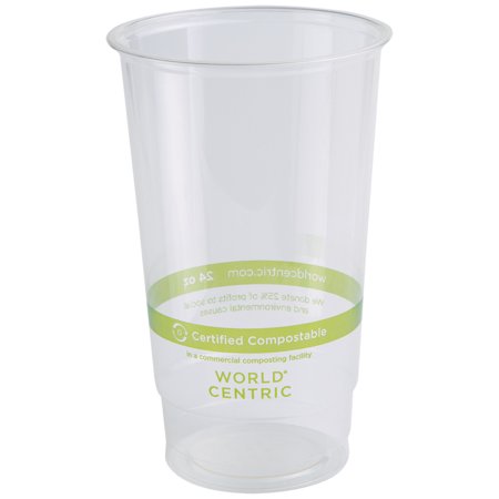 World Centrics Compostable Corn PLA Cold Cup Combo: 24 Ounce PLA Cups (CP-CS-24) and PLA Lids (CPL-CS-12) (100 SETS: 200