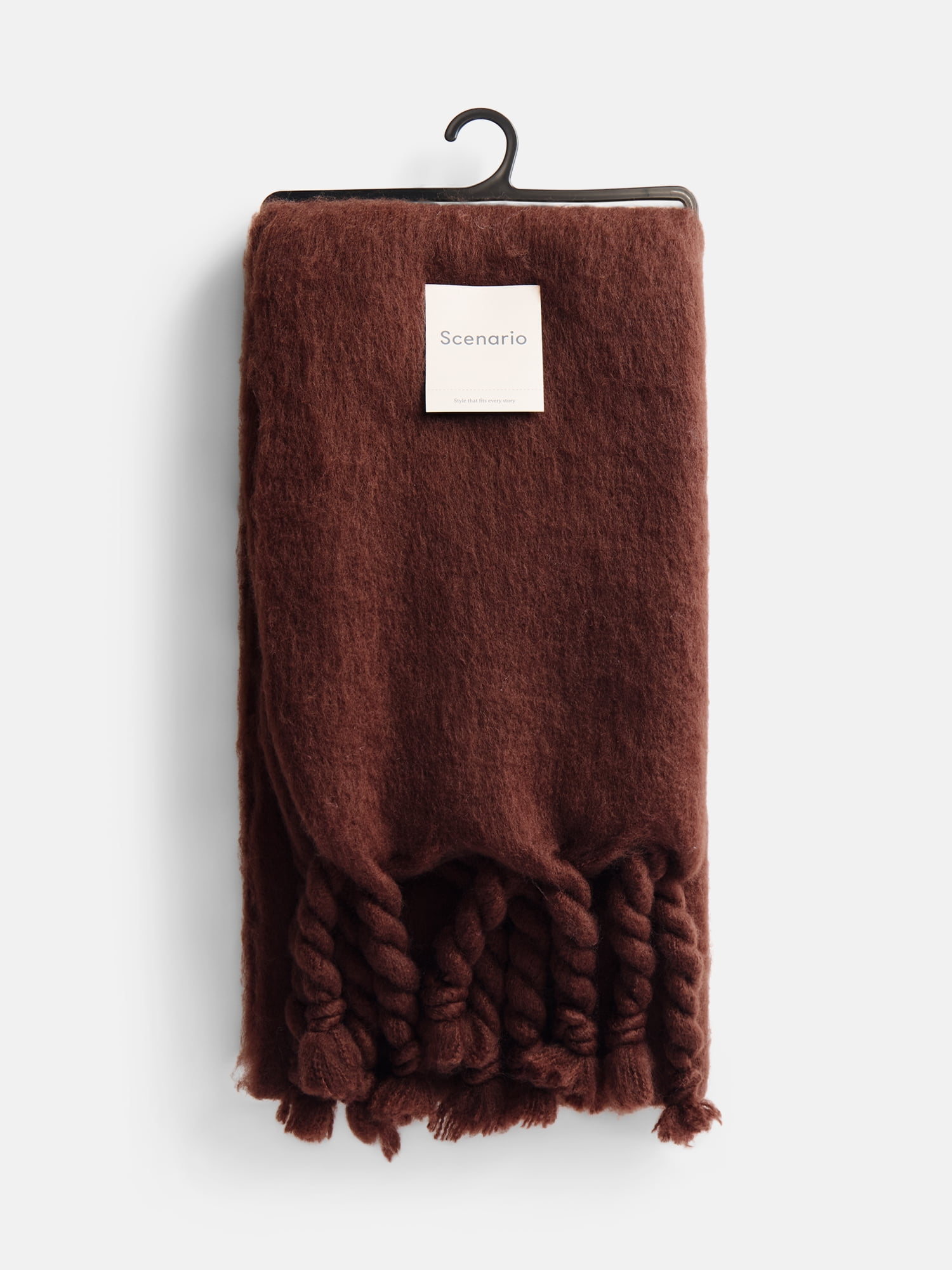 Scenario Women's Blanket Scarf with Braided Fringe Trim