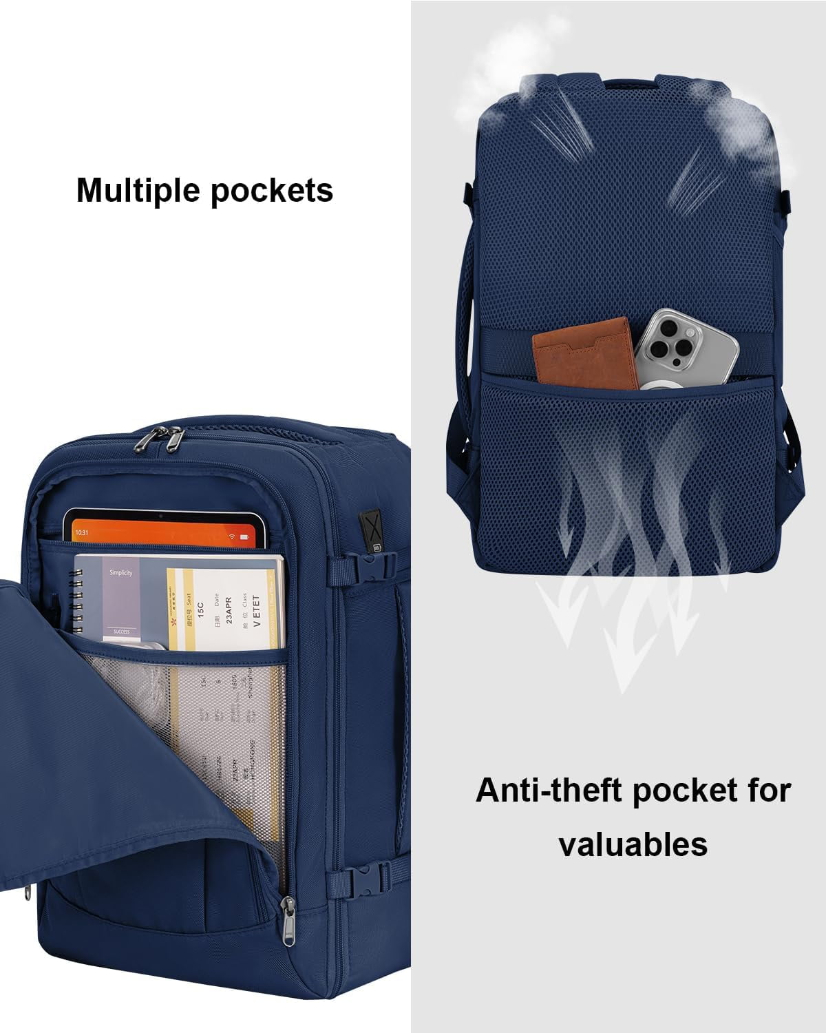 Travel Personal Item Backpack with Multiple Compartments Airline Approved Luggage Bag 25L Lightweight College Business Weekender Bag for Men & Women