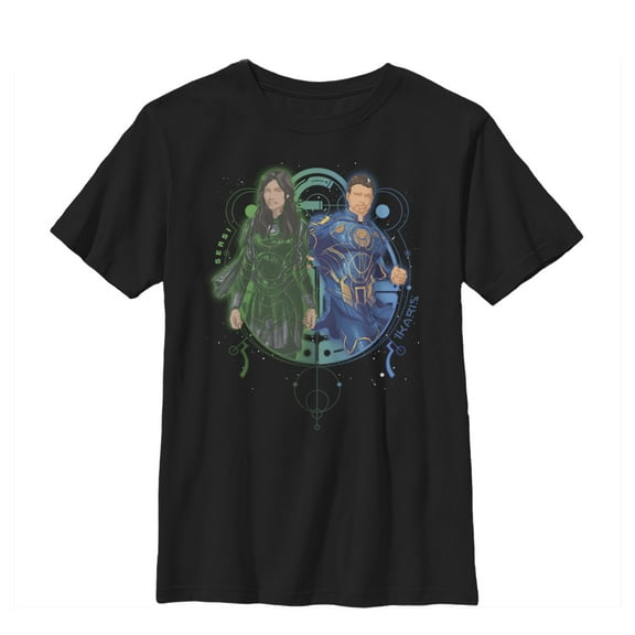Boy's Marvel Eternals Sersi and Ikaris Duo  Graphic Tee Black X Large