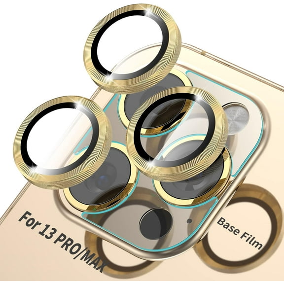 Camera Lens Protector Compatible with iPhone 13 Pro(6.1")/13 Pro max(6.7") Tempered Glass,Ultra Clear[Case Friendly][Anti-Scratch] Shatter/Water/fog-Proof Metal Ring Cover(Set of 3)-Gold