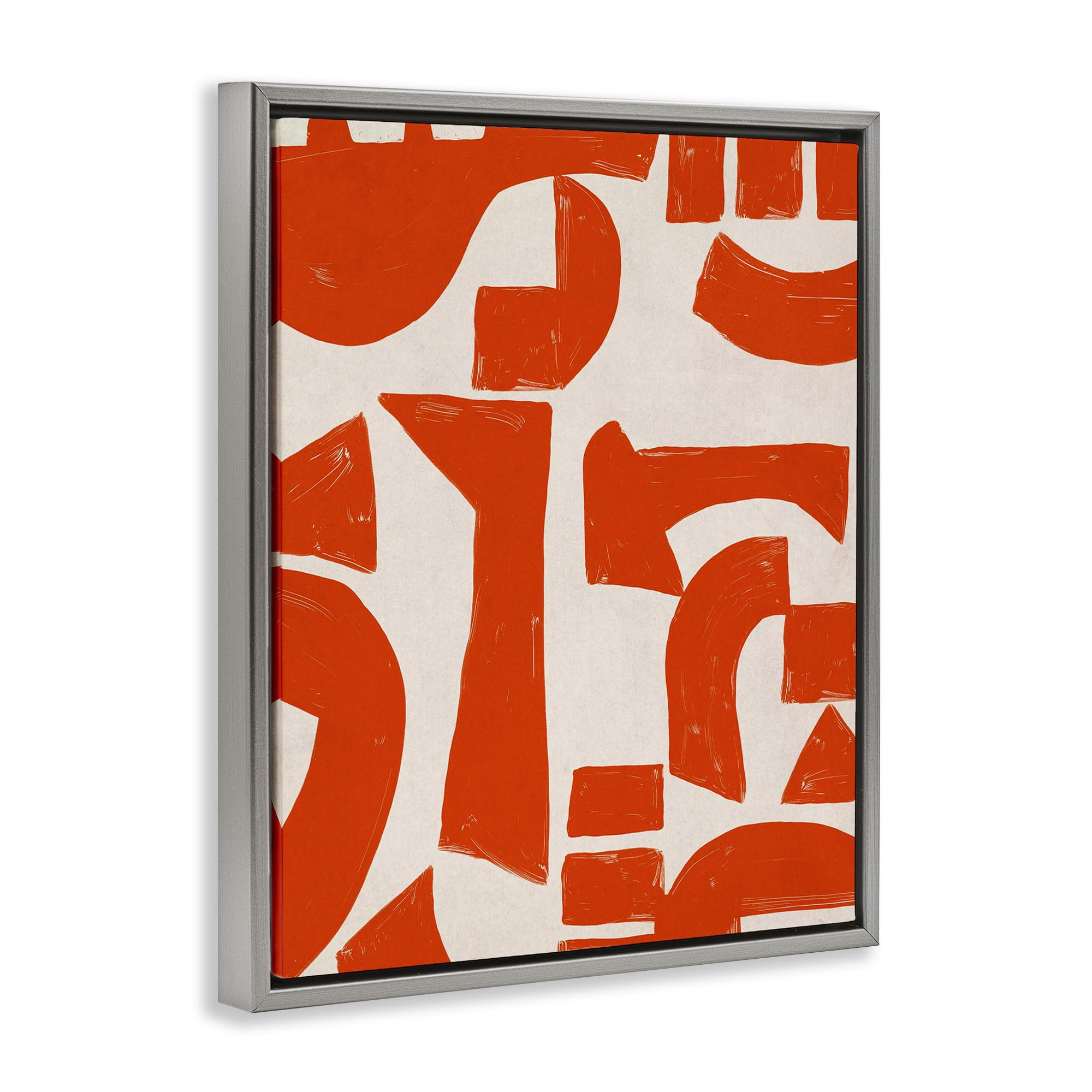 Stupell Industries Red Asymmetrical Shapes Abstract Painting Gray Floater Framed Canvas Art Print Wall Art, 17 x 21