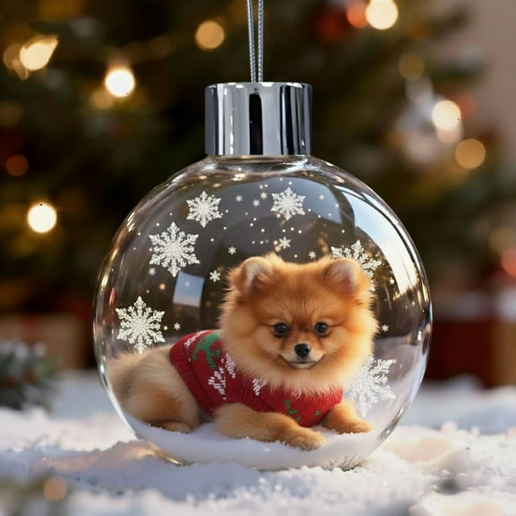 Christmas Dog Snow Globe Ornament - Festive Puppy Themed Decor, Charming Holiday Accent for Home Desks & Christmas Tree Decorations, B, 1pcs