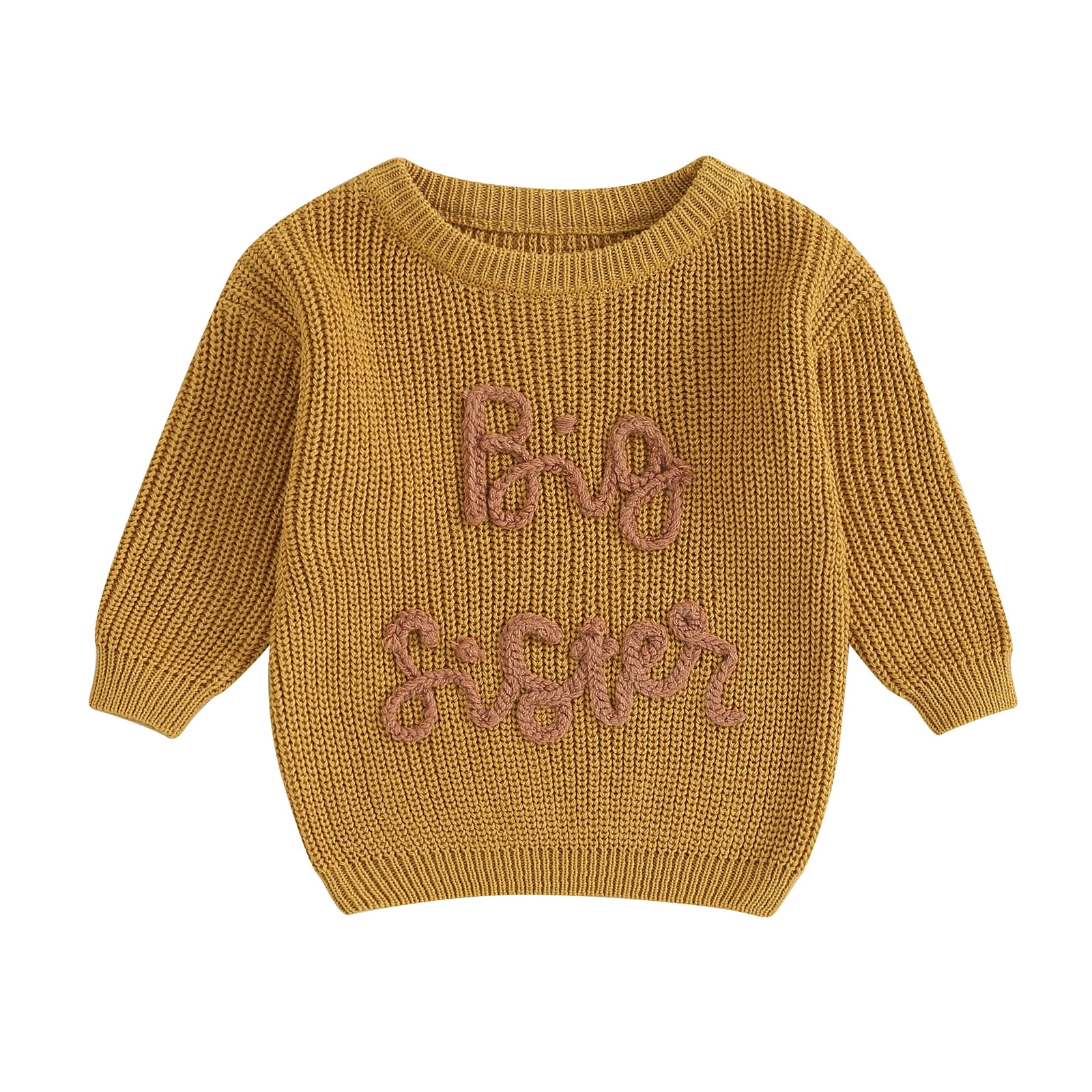 Okbabeha Baby Toddler Girl Boy Knit Sweater Letter Print Sweatshirt Big Sister Little Sister Matching Outfits Fall Winter Clothes