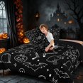 thumbnail image 4 of Homewish Halloween Skeleton Full Size Comforter Sets, Black Cat Castle Owl Bedding Comforter Set, Black White Orange, Black Reversible, 3-Piece 1 Comforter and 2 Pillowcases, 4 of 6