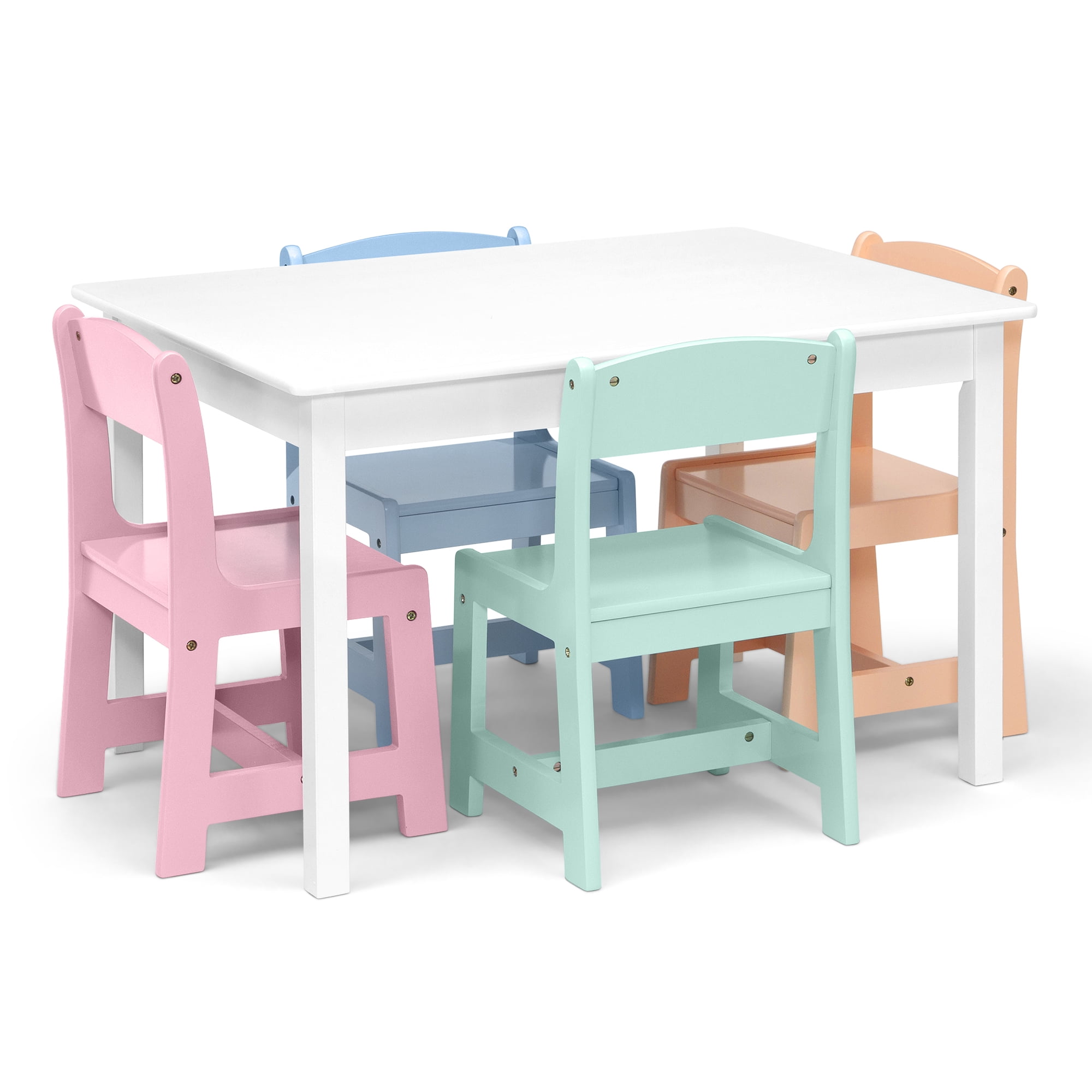 Delta Children MySize Kids Table with 4 Chairs - Greenguard Gold Certified, Bianca White/Pastel