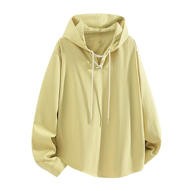 MHFRRA Sudadera con Capucha y Cuello Redondo, Informal, Texturizada, con Cordón Ajustable, Ligera y Cómoda para Otoño Amarillo