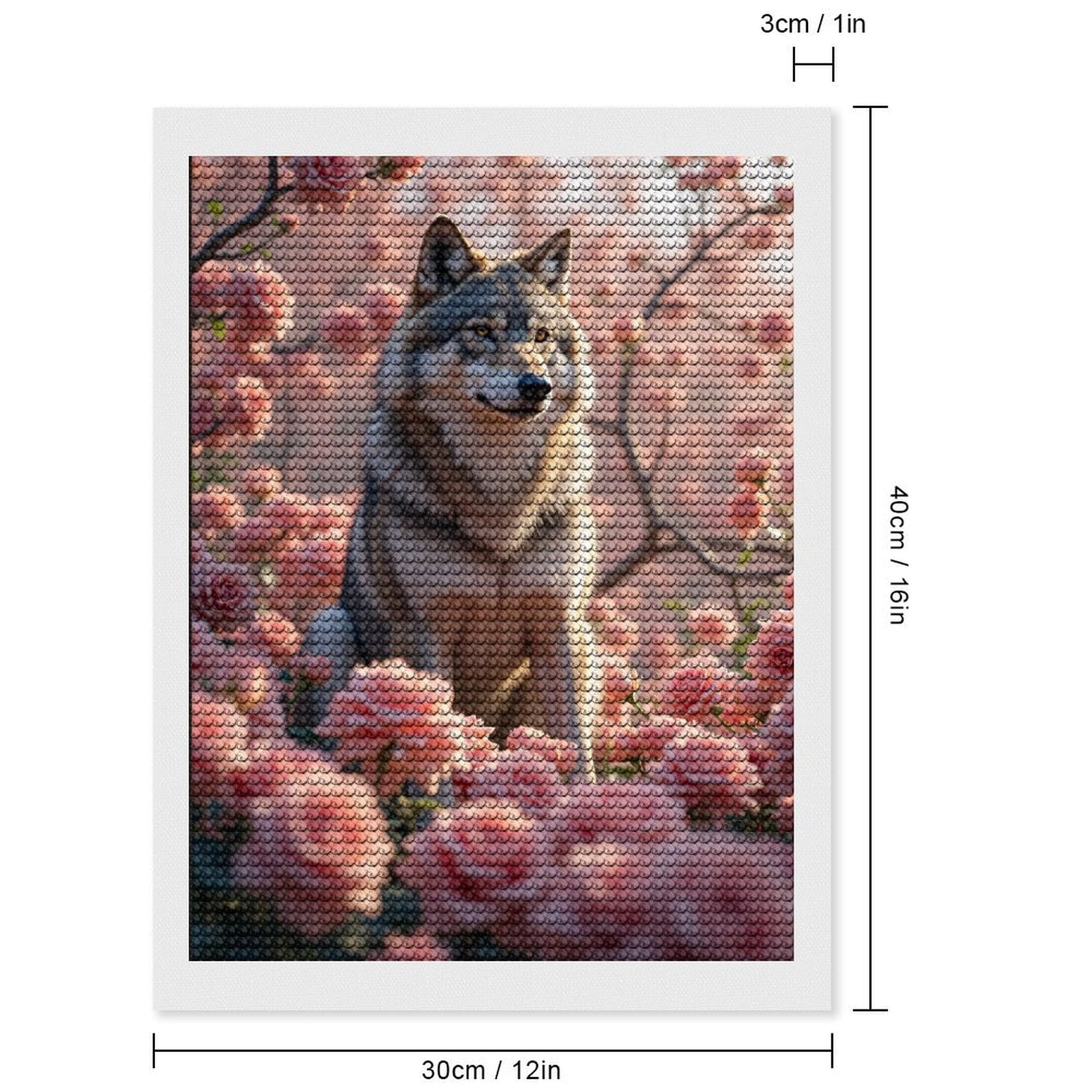 Diamond Art Kits for Adults, Wolf Among Blooming Pink Roses 5D Diamond Painting Kits for Adults Beginners, DIY Full Drill Diamond Painting, Gem Art and Crafts 12x16