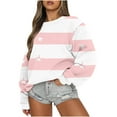 thumbnail image 1 of Rbaofujie Chandails pour Filles Chandails pour Femmes à Rayures Décontractés Imprimés Col Rond Haut à Manches Longues Chandails Amples Chandails à Capuchon Roses pour Femmes Tendance, 1 of 5