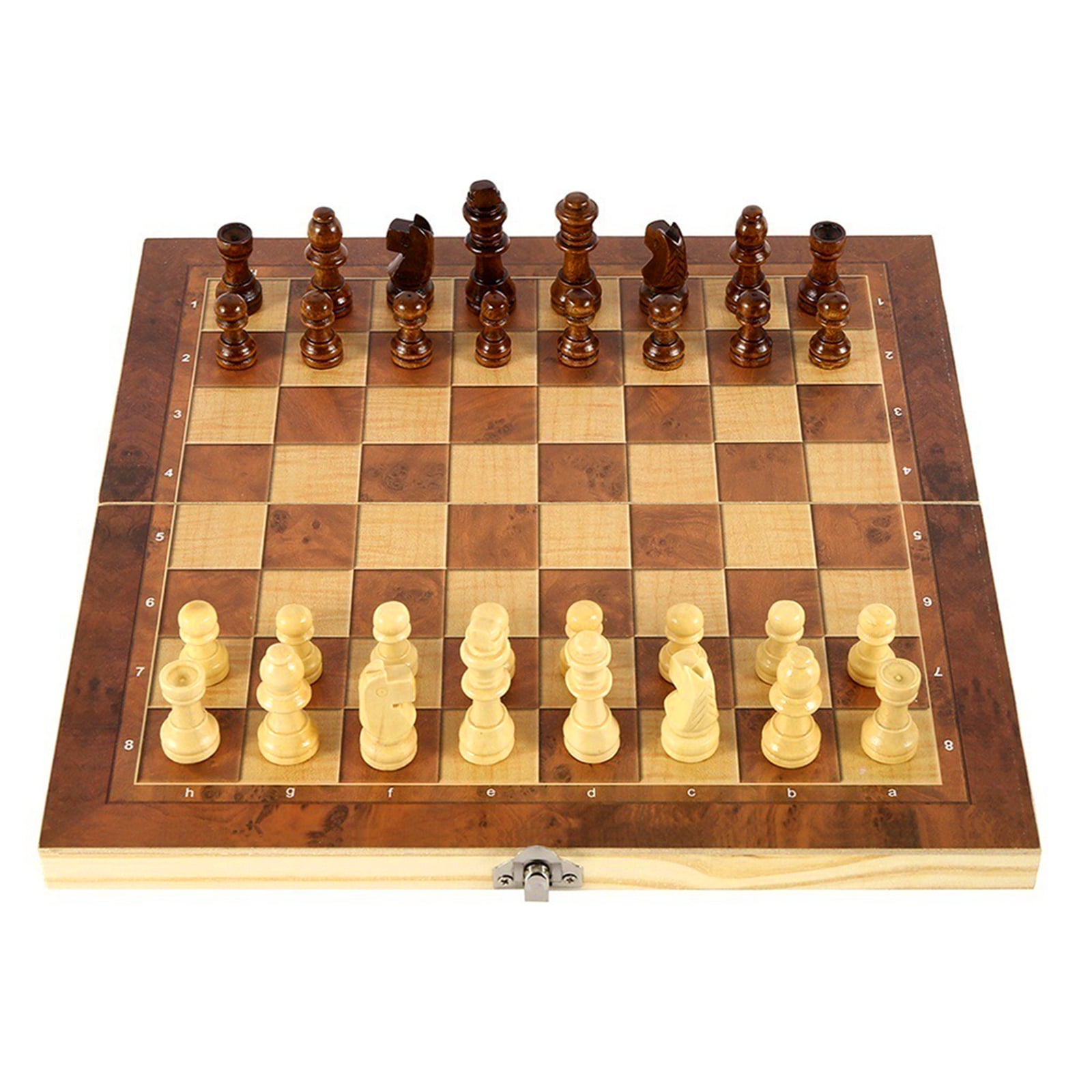 34*34cm Folding Wooden International Chess Checkers Set Foldable Board 