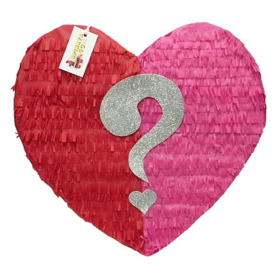 Valentine's Day Gender Reveal Heart Pinata with Question Mark Pull Strings Style