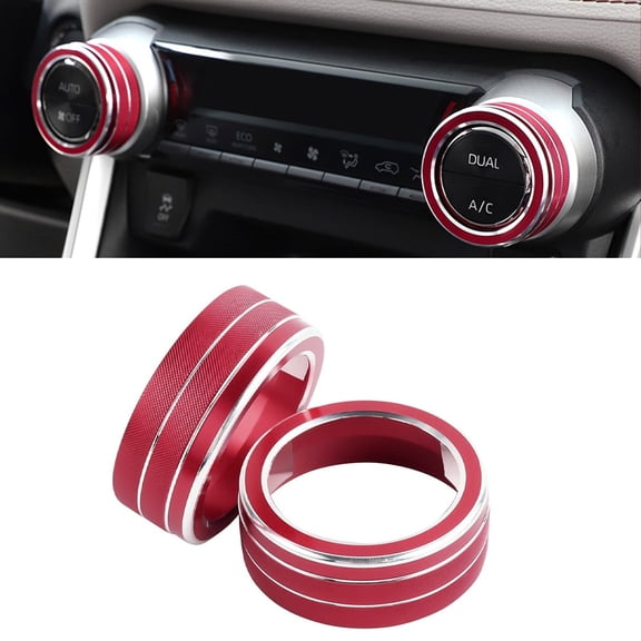 Xotic Tech 2pcs Centre Console AC Climate Control Knob Surrounding Ring Decoration Covers Compatible with Toyota RAV4 2019-2022 (Red)