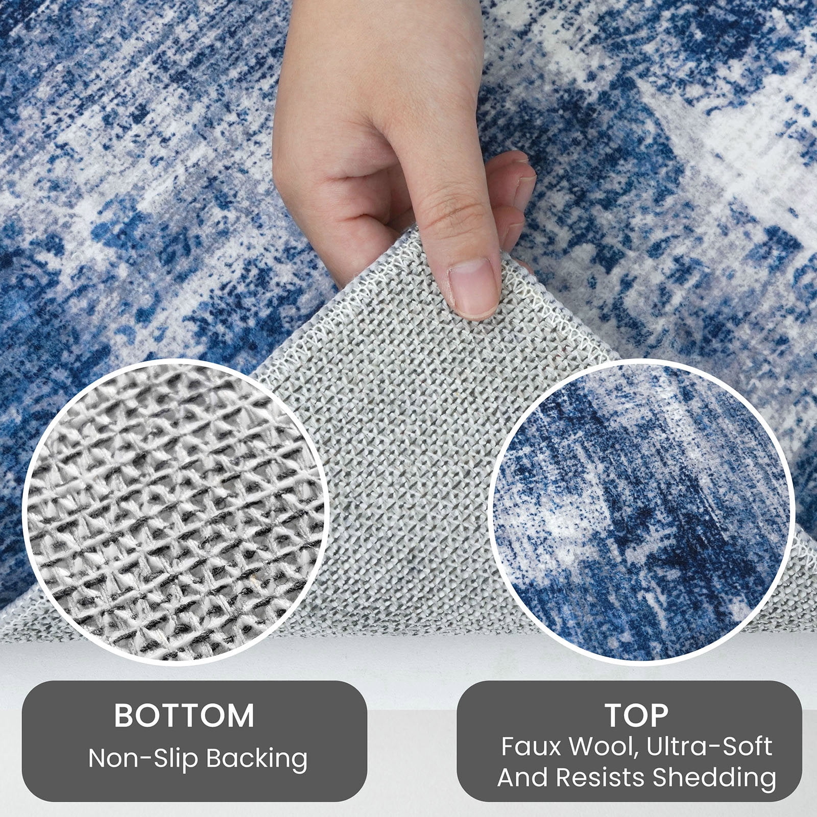 iOhouze Runner Rugs 2x8 Washable Runner Rug for Hallways Non Slip Kitchen Runner Low Pile Soft Printed Faux Wool Abstract Floor Runner for Inodoor Bedroom Entryway Laundry Room, Blue/Rust/White