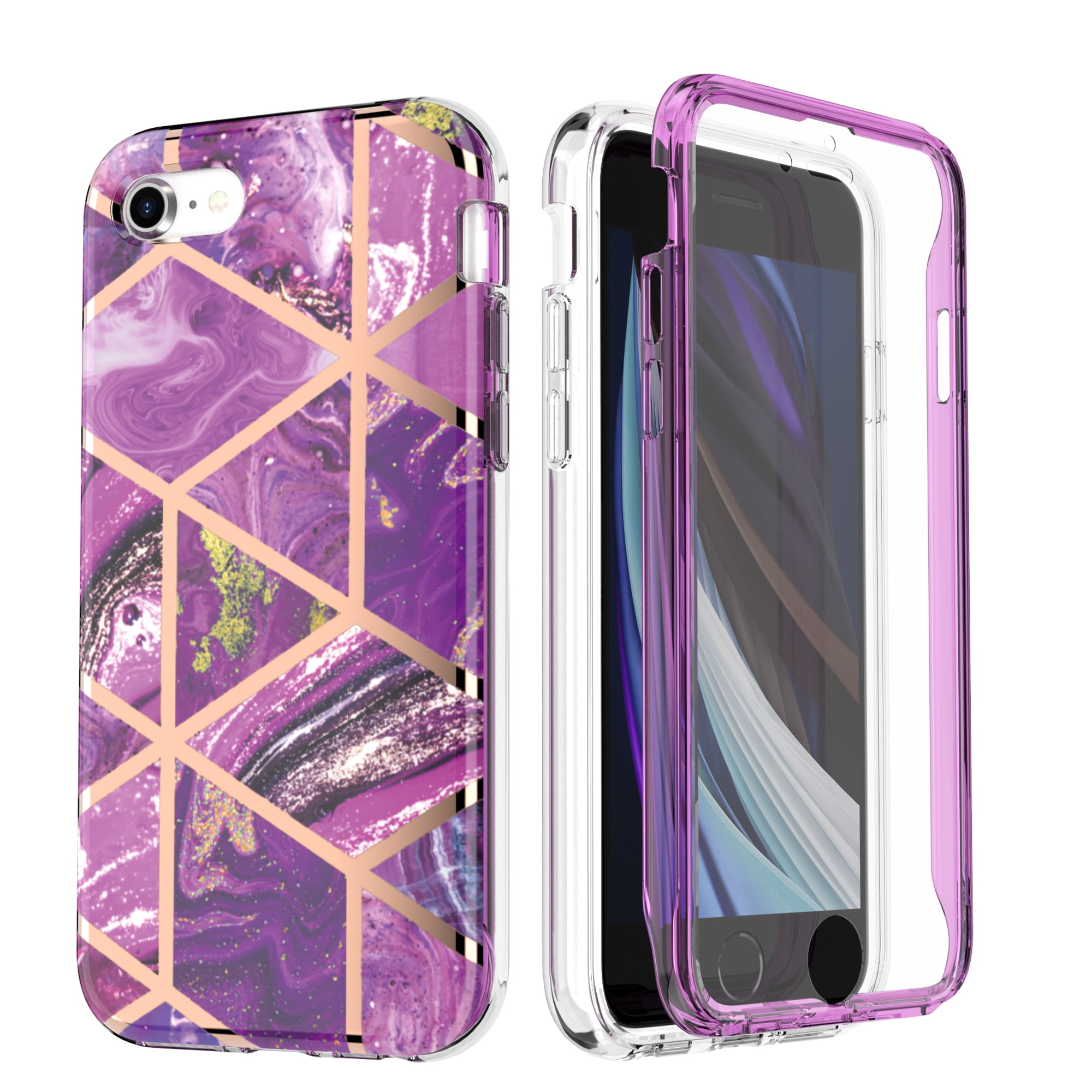 Uucovers Case For Iphone Se 3 22 Case Iphone Se Case Iphone 8 Case Iphone 7 Case Dual Layer Tpu Pc Heavy Duty Anti Scratch Shockproof Protective Phone Case Women Girls Purple Marble Walmart Com
