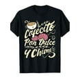 thumbnail image 1 of Cafecito Pan Dulce Y Chisme Hispanic Mexican Humor Graphic T-Shirt - Black Crew Neck Short Sleeve Tee with Coffee Cup & Floral Design for Women & Men Mexican T-Shirt Latina Fashion, 1 of 6