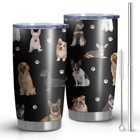 20oz Tumblers Dog Breeds Stainless Steel Vacuum Insulated Double Wall Travel Tumbler Cups Mug with Lid and Straw,Cleaning Brush for Cold & Hot Drinks