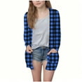 thumbnail image 2 of Delliss Fall Clothes For Girl Trendy Checkered Print Cardigan Thin Top With Pocket Blue 140, 2 of 6