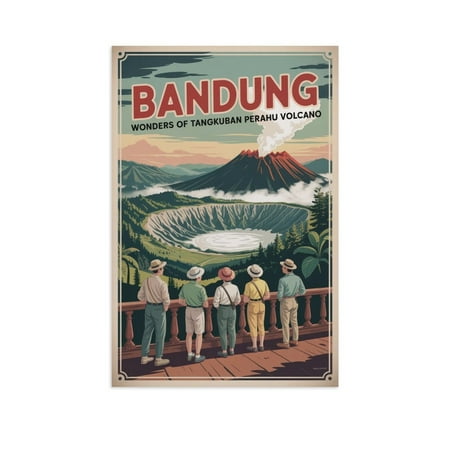 Bandung Wonders of Tangkuban Perahu Volcano Vintage Travel Poster Retro Indonesia Wall Decor Print Poster