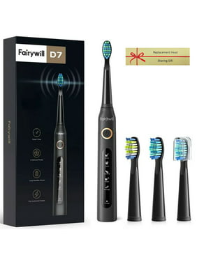 Fairywill Electric Toothbrush, Rechargeable Power Toothrush with 4 Brush Heads, 5 Modes and 2 Minutes Build in Smart Timer, Black