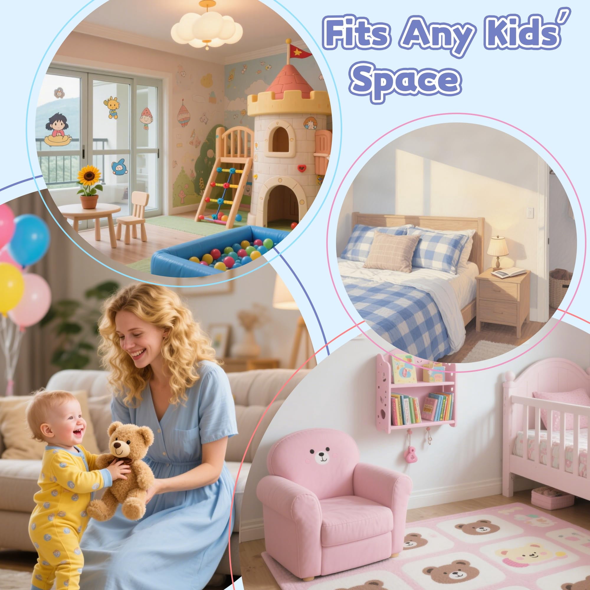 Mirightone Full Size Montessori Floor Bed LED Illuminated Safe Low Profile with Storage, Safe & Wider Opening Gate Design, Natural