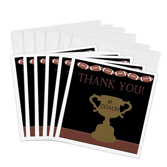 3dRose, Football Thank you Coach, 6 Greeting Cards with envelopes