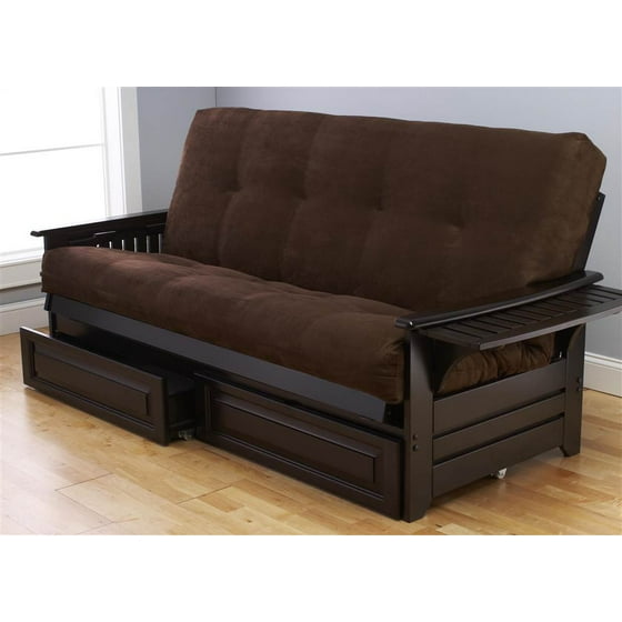 Phoenix Futon in Espresso Finish with Suede Chocolate Mattress