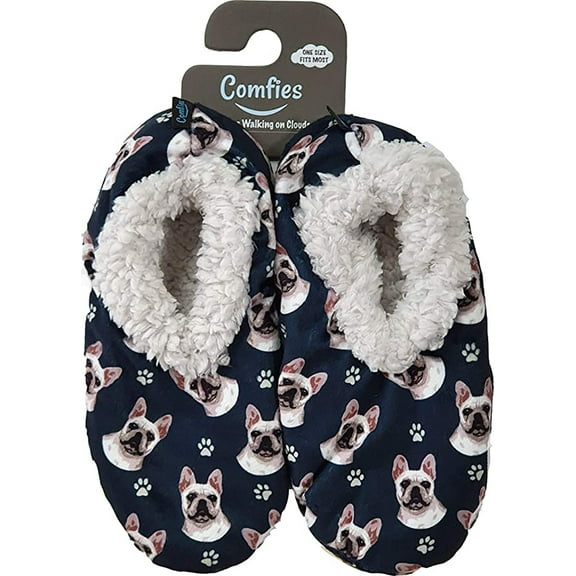 Comfies Super Soft French Bulldog Slippers - Unisex - One Size Fits Most - Cozy House Slippers - Non Skid Bottom