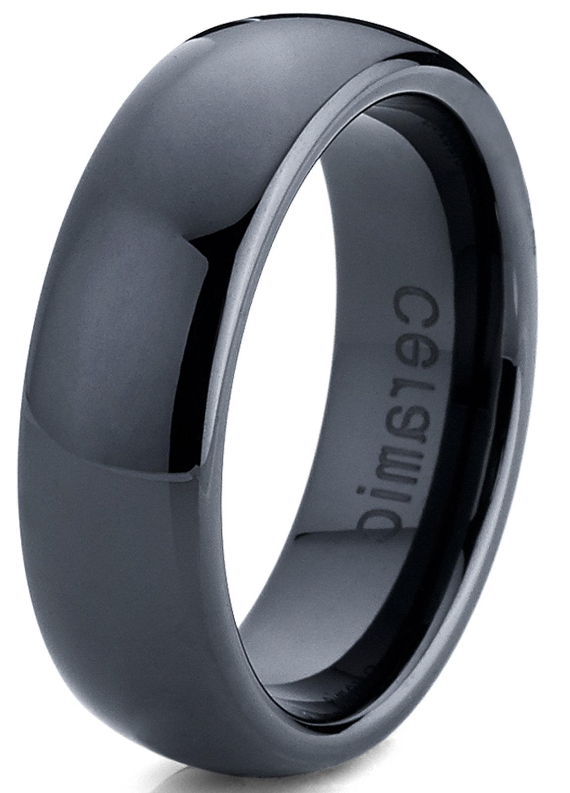 Black Dome Ceramic Men's Women's Unisex Wedding Band Engagement Ring 7mm Sizes 5-15