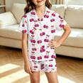thumbnail image 2 of RUTAYY Girls Pajama Set Sweet Cherry Bow Graphic 2 Piece Sleep Set Short Sleeve Notch Neck Kids Nighttime Casual Outfit White, 2 of 4