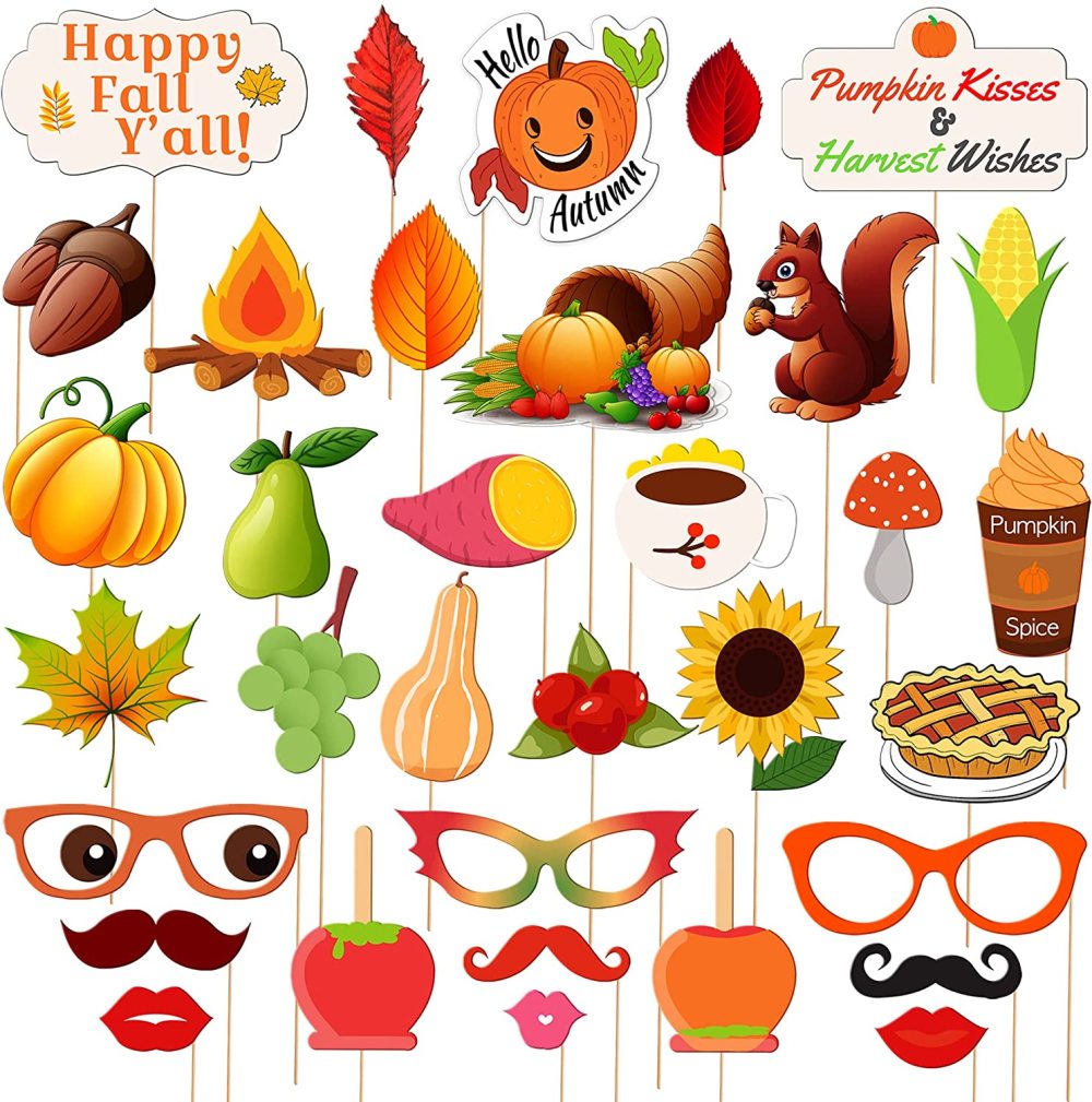 Happy Fall Photo Booth Props Kit Pack of 34, DIY Required Fall