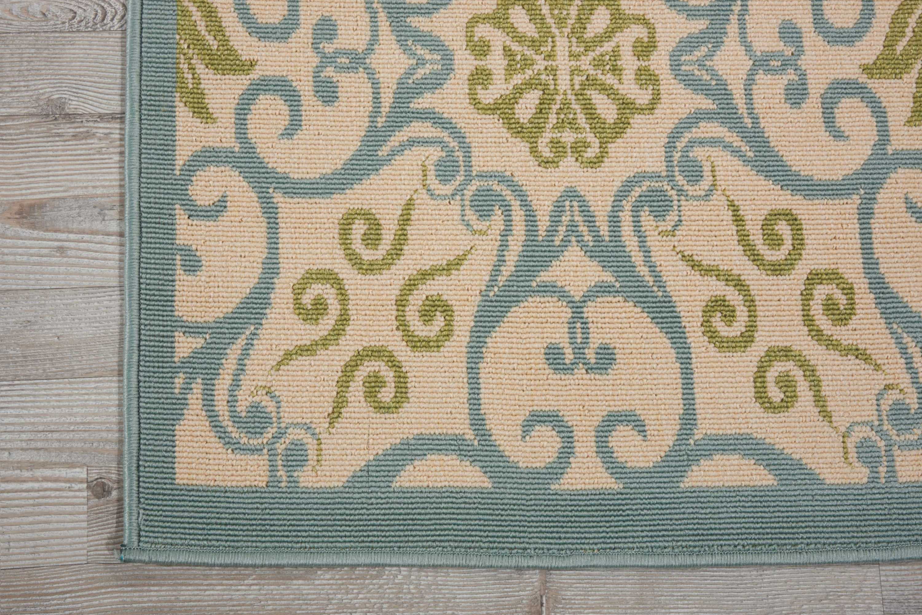 Nourison Caribbean Indoor/Outdoor Ivory/Blue 2'3" x 7'6" Area Rug, (2x8)