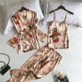 thumbnail image 3 of XIAONU Womens Floral Pajama Set with Robe Satin Spaghetti Strap Camisole Pants & Belted Robe Sleepwear Elegance Soft Homewear, 3 of 4