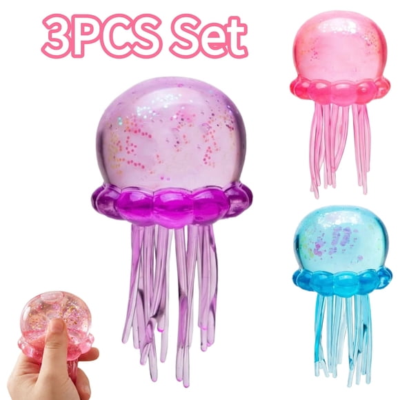 Jellyfish Squishies Steamer, Fidget Toys Adults & Teens, Easter Basket Stuffers, Dream Drop HTF Glitter Sparkling Stress Relief Collectible, Sensory Stress Squeeze Toys (All 3PCS)