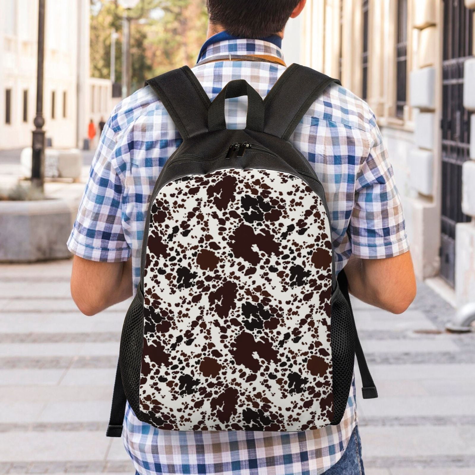 Defioc Cow Skin Print Backpack -Travel,or Work Bookbag Daypacks with 15-Inch Laptop Sleeve and Dual Water Bottle Pockets
