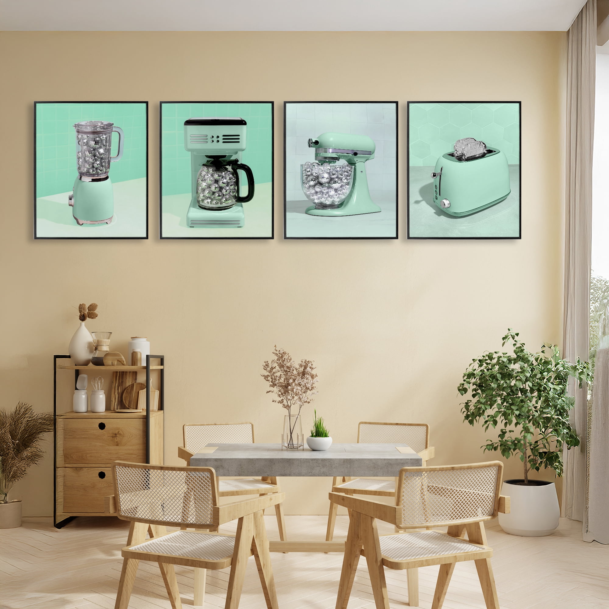 Stupell Industries Disco Drink Blender over Green 4 Piece Black Framed Giclee Art Set, design by LISH Creative