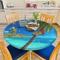 thumbnail image 6 of Tropical Beach Round Table Cloth Cover Green Palm Trees Blue Sea Sky Ocean Nature Tablecloth for Indoor Outdoor Picnic Party Fit for 40"-44" Round Tables, 6 of 6