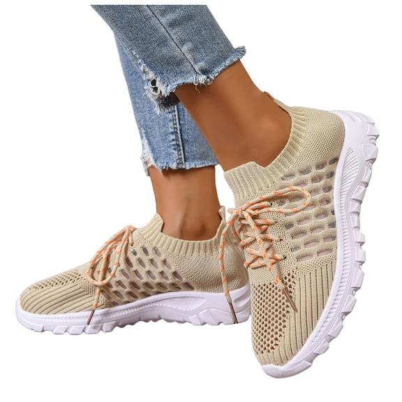 Rokment Cross-Training Running Walking Shoes for Women Men Comfortable Mesh Lace up Athletic Memory Foam Tennis Basketball Trainners Jogging Fitness Gym Sneakers Beige Size 6.5