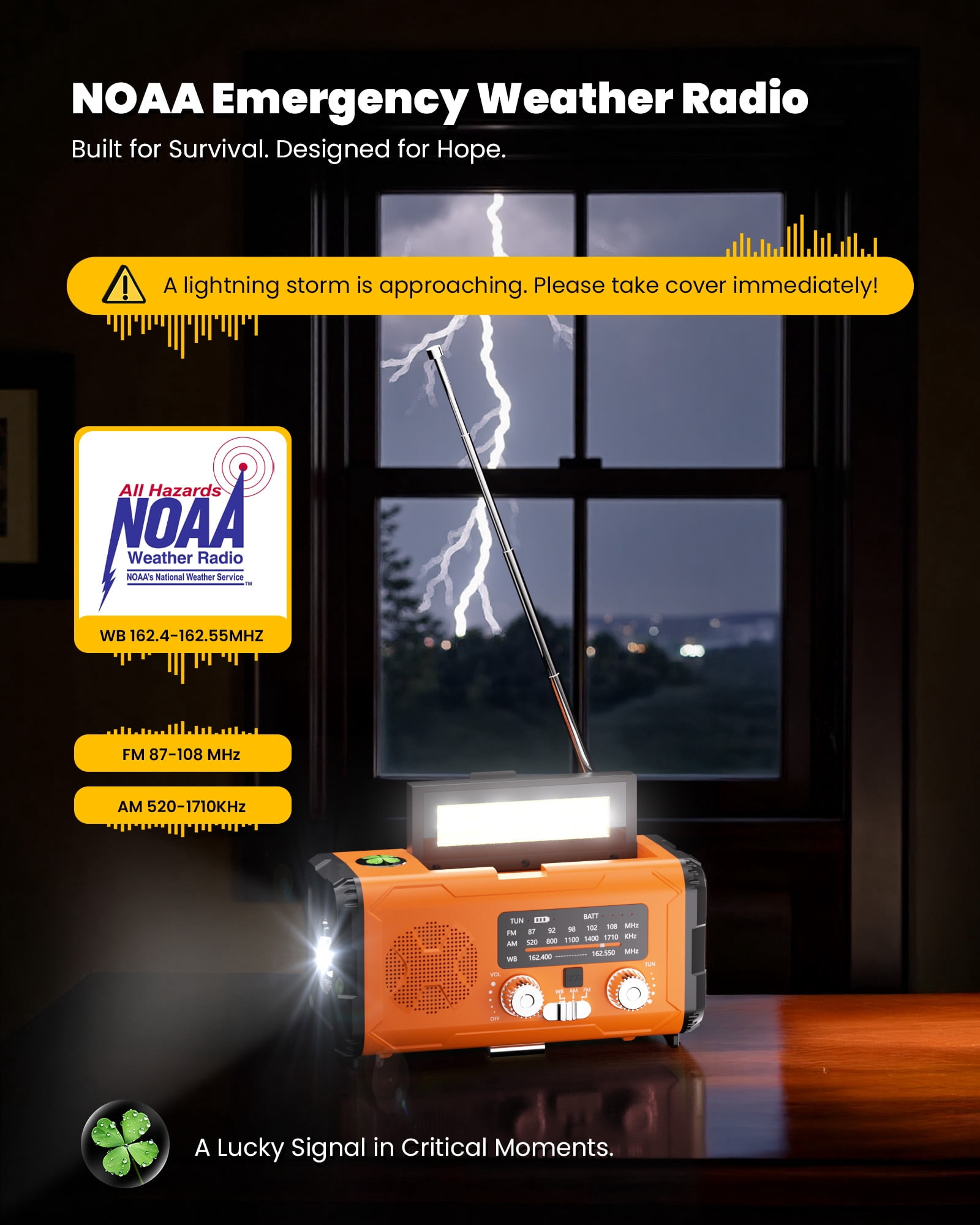 Colesno NOAA Weather Radio, 10000mAh Emergency Solar Hand Crank Radio with AM/FM, USB/Type-C Charging, LED Flashlight, and SOS Alarm, Compact Design for Outdoor, Travel, and Emergency Kits (Orange)