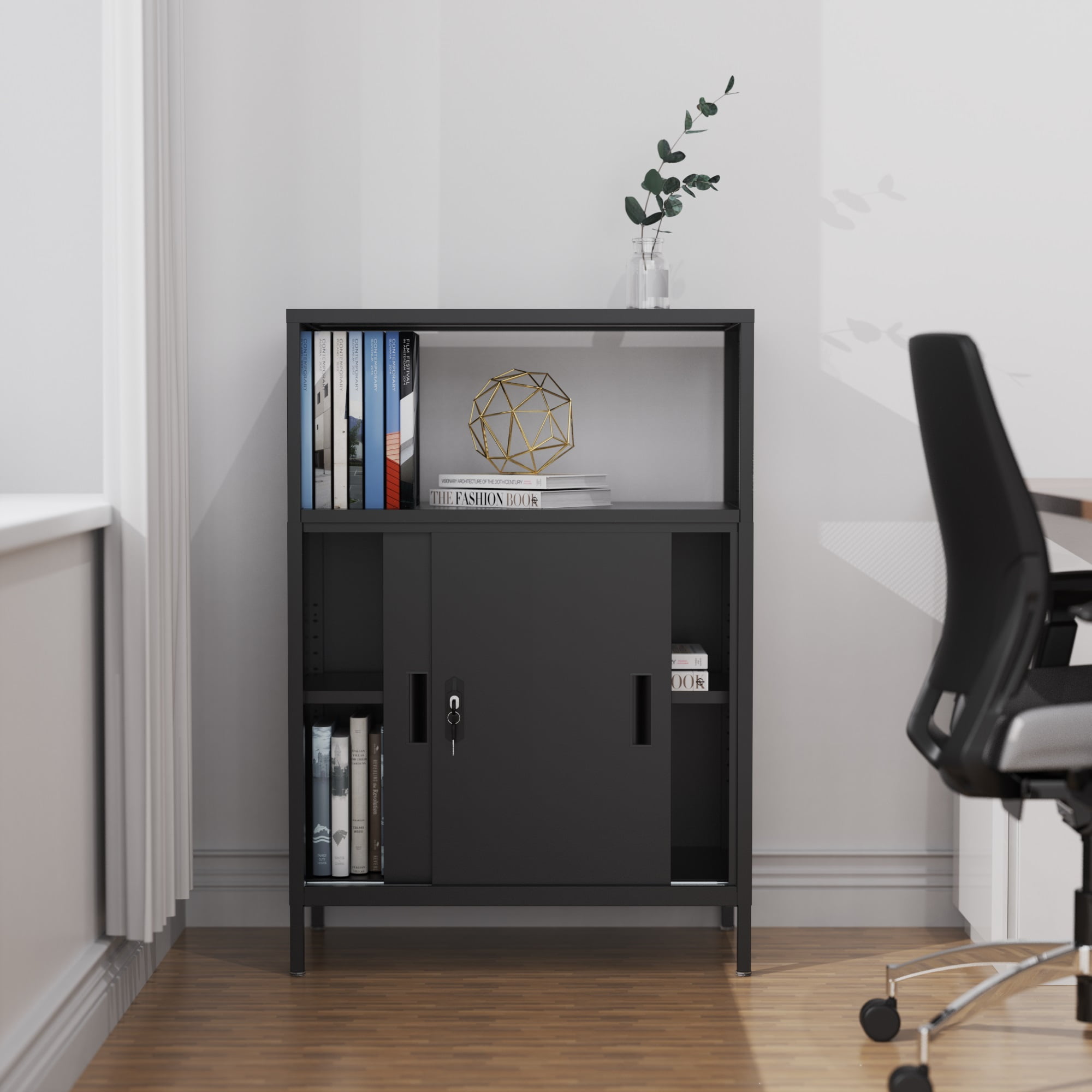 Resenkos Metal Filing Cabinet, File Cabinet for Home Office with Open Storage Shelves for Home Office, Kids Room, Small Space, Black