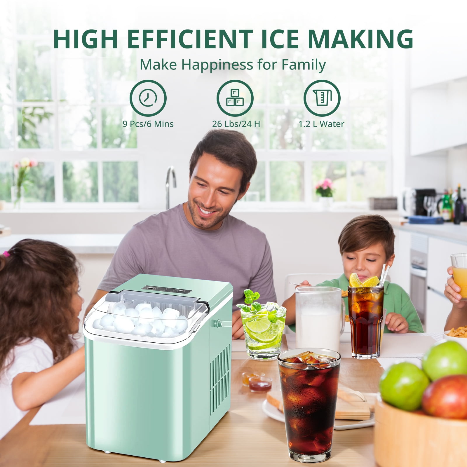 Atilioo Countertop Ice Maker with Handle, Ice in 6Mins, 26 Lbs/24H, 2 Sizes Bullet, Portable Ice Maker Machine with Self-Cleaning for Home/Bar/Camping/RV, Blue
