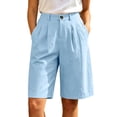 thumbnail image 2 of Women's Wide Leg Shorts Baeitkot Women's High Waisted Shorts Pleated Wide Leg Knee Length Casual Shorts with Pockets for Work Office Sky Blue L, 2 of 9