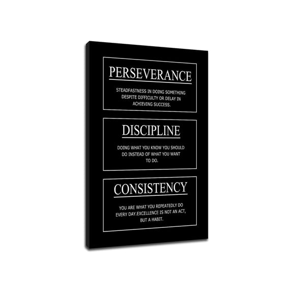 Inspirational Canvas Wall Art for Home Gym, Perseverance Discipline Consistency Motivational Poster, Office Decor Artwork for Men Bedroom