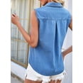 thumbnail image 4 of Women'S Denim Tank Top V Neck Button Down Collared Sleeveless Shirts Casual Blouse Tops Blue M, 4 of 8