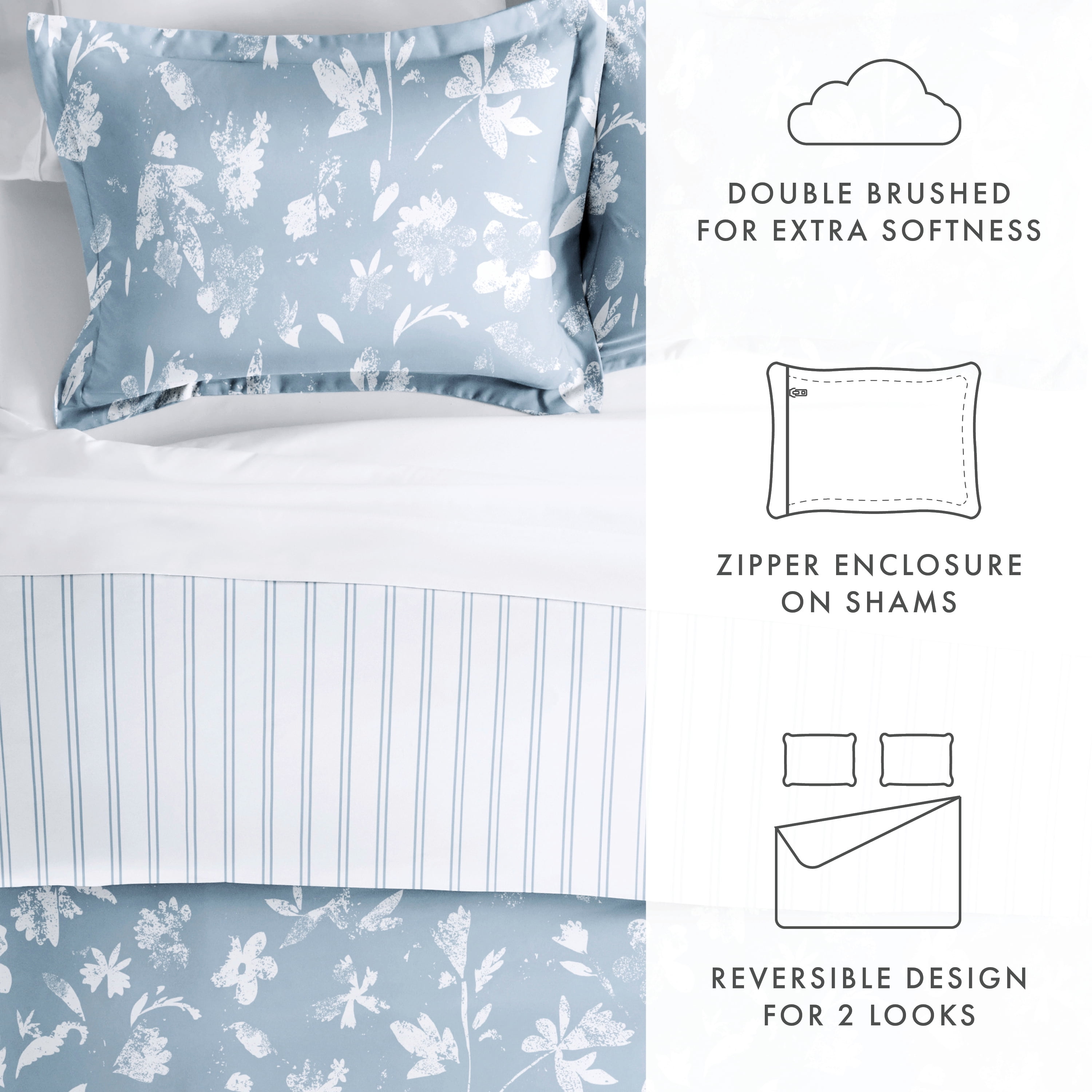 Noble Linens Blue Reversible Country Home Print 3-Piece Duvet Cover Set, Full/Queen