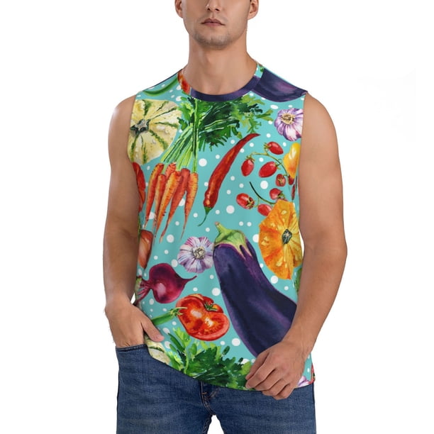 Fotbe Vegetable Men's Camiseta sin Mangas Estampada para Hombres, Playera Casual para Gimnasio, Entrenamiento, Playa-Medium