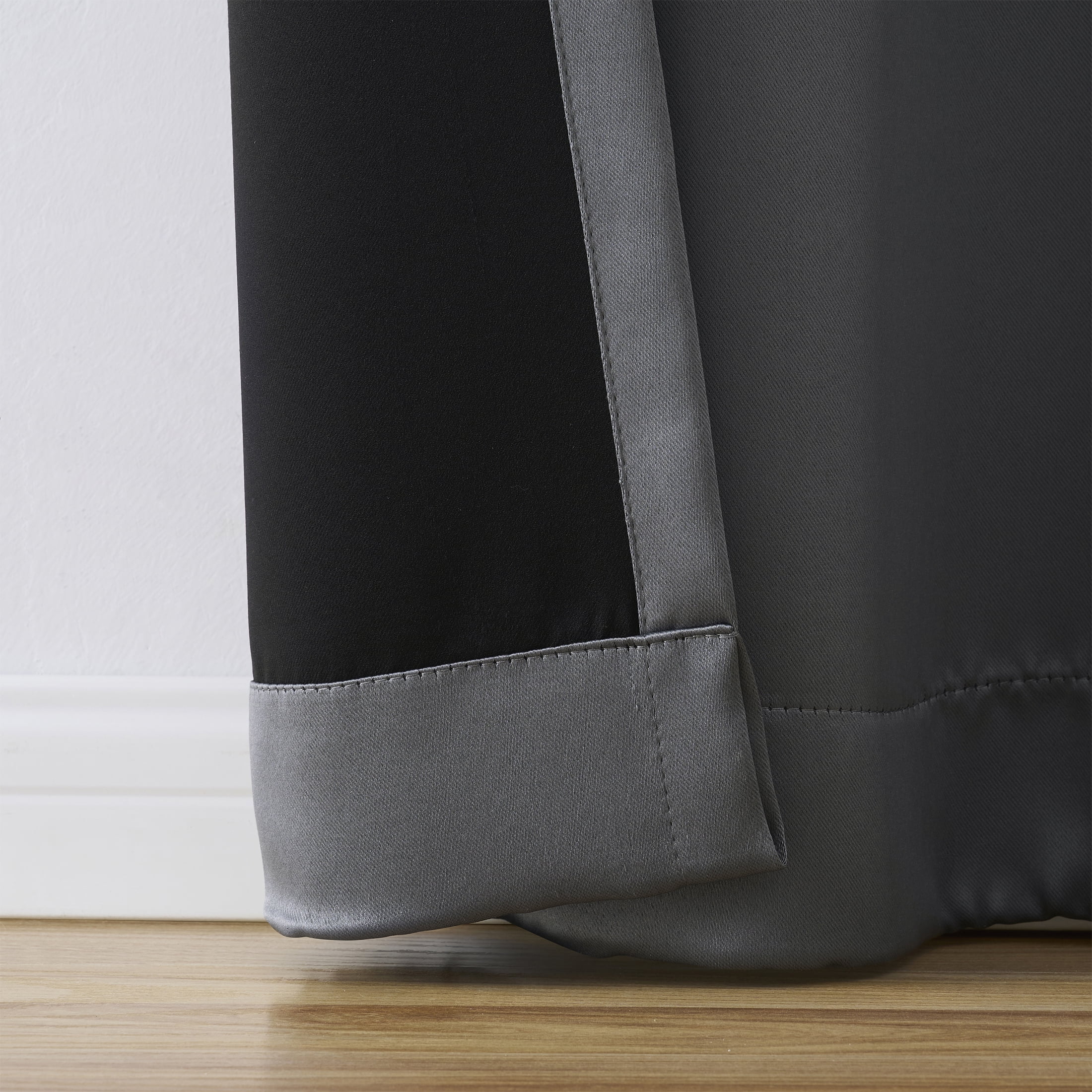 Mainstays Solid Blackout Curtain Panel Pair, Set of 2, Charcoal Gray, 30”W x 63”L