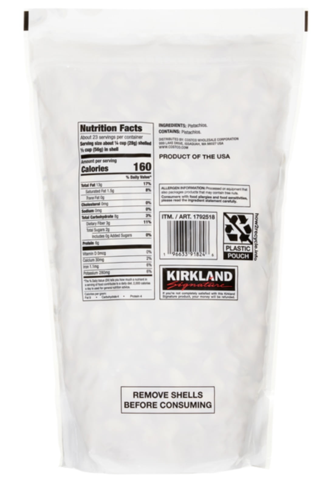 New Kirkland Signature In-Shell Pistachios, Roasted and Unsalted, 3 lbs