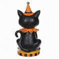 thumbnail image 3 of Halloween Black and Orange Resin Cat, 10 in H Retro style Vintage style carnival Tabletop Figurine Decor, 3 of 5