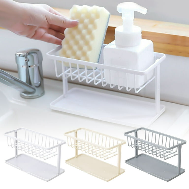 YOHOM Kitchen Sink Tidy Caddy 3-in-1 Sink Brush Holder Washing Up Sponge Caddy Dish Cloth Holder Organizer for Countertop Plastic Cleaning Sponge