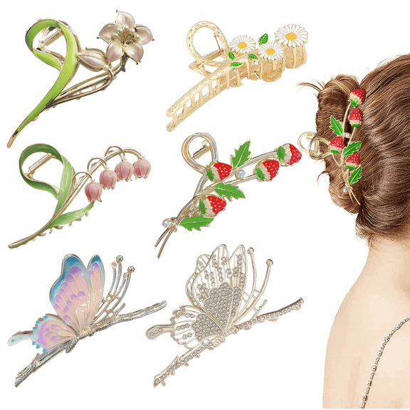 6 Pcs Hair Claw Clips for Women, Large Strong Metal Butterfly Hair Clips Flower Hair Barrettes for Women Thick Hair